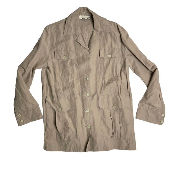 🧥 Stella McCartney Linen Blend Mid Length Button Coat Beige Size 40 Medium - Picture 1 of 7